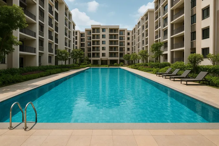 Pool and pool amenities at Sattva Sanio Budigere Cross Bengaluru
